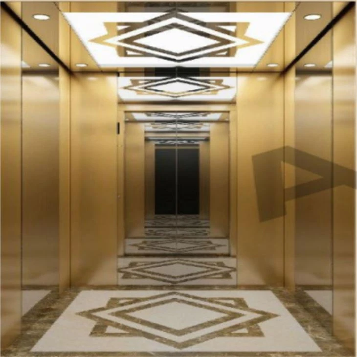 Elevador de villa de acero inoxidable con espejo dorado y titanio